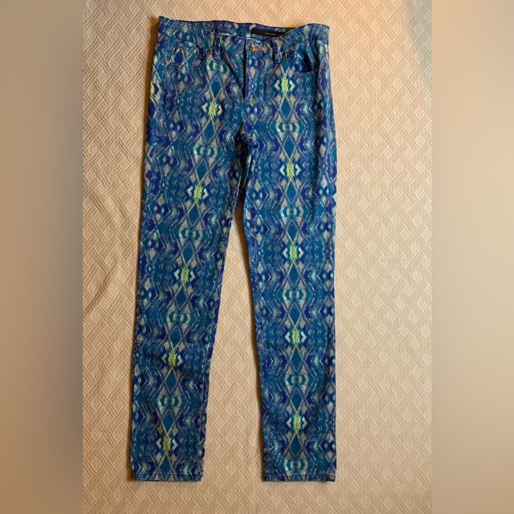 Calvin Klein Jeans Womens 30/10 Ultimate Skinny Blue Green Aztec Print Stretch